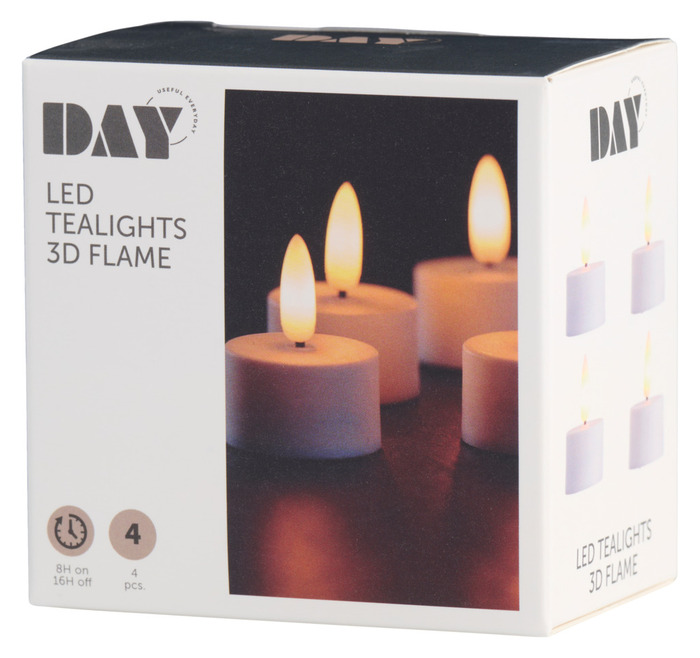 LED-telys m/3D flamme 4 stk.
